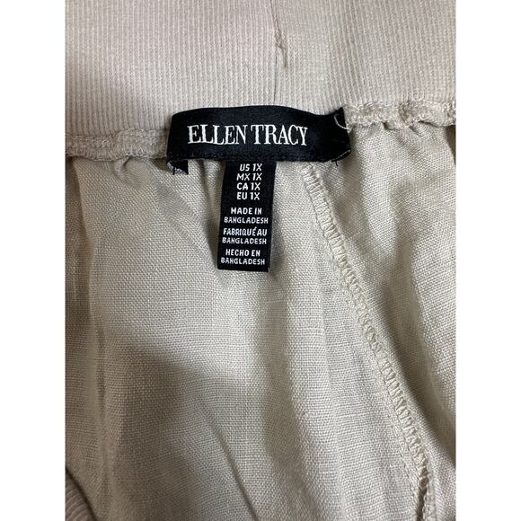 Ellen Tracy Women's Beige Tan Wide Leg Linen Pants Pull On Drawstring Size 1X - Picture 5 of 10